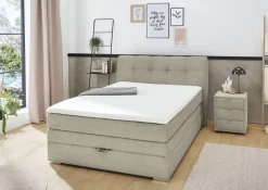 Boxspringbett Amelie mit Bettkasten Cord Light Greige 140 x 200 cm