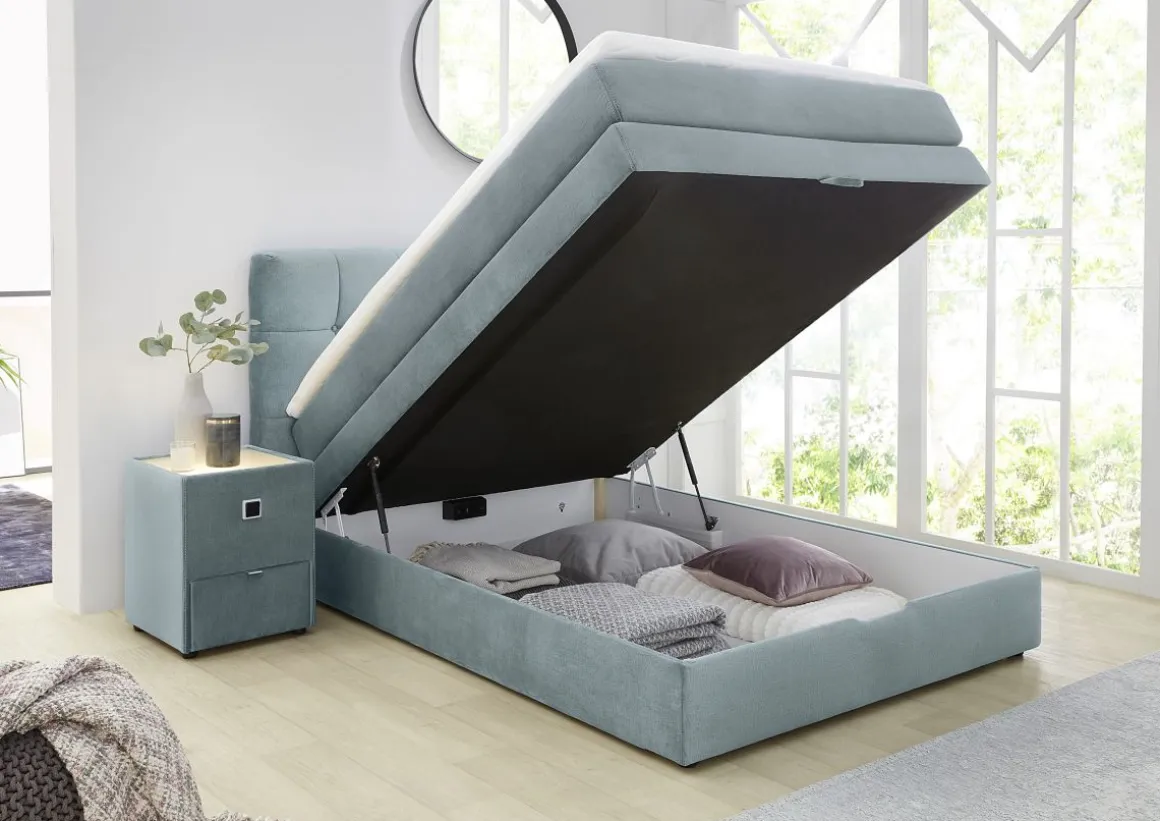 Boxspringbett Amy mit Bettkasten Türkis 140 x 200 cm