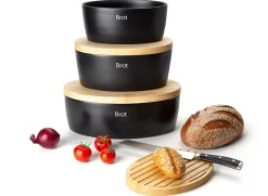 Continenta Brottopf oval mit Holzdeckel 30 cm Schwarz