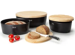 Continenta Brottopf oval mit Holzdeckel 30 cm Schwarz