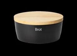 Continenta Brottopf oval mit Holzdeckel 30 cm Schwarz
