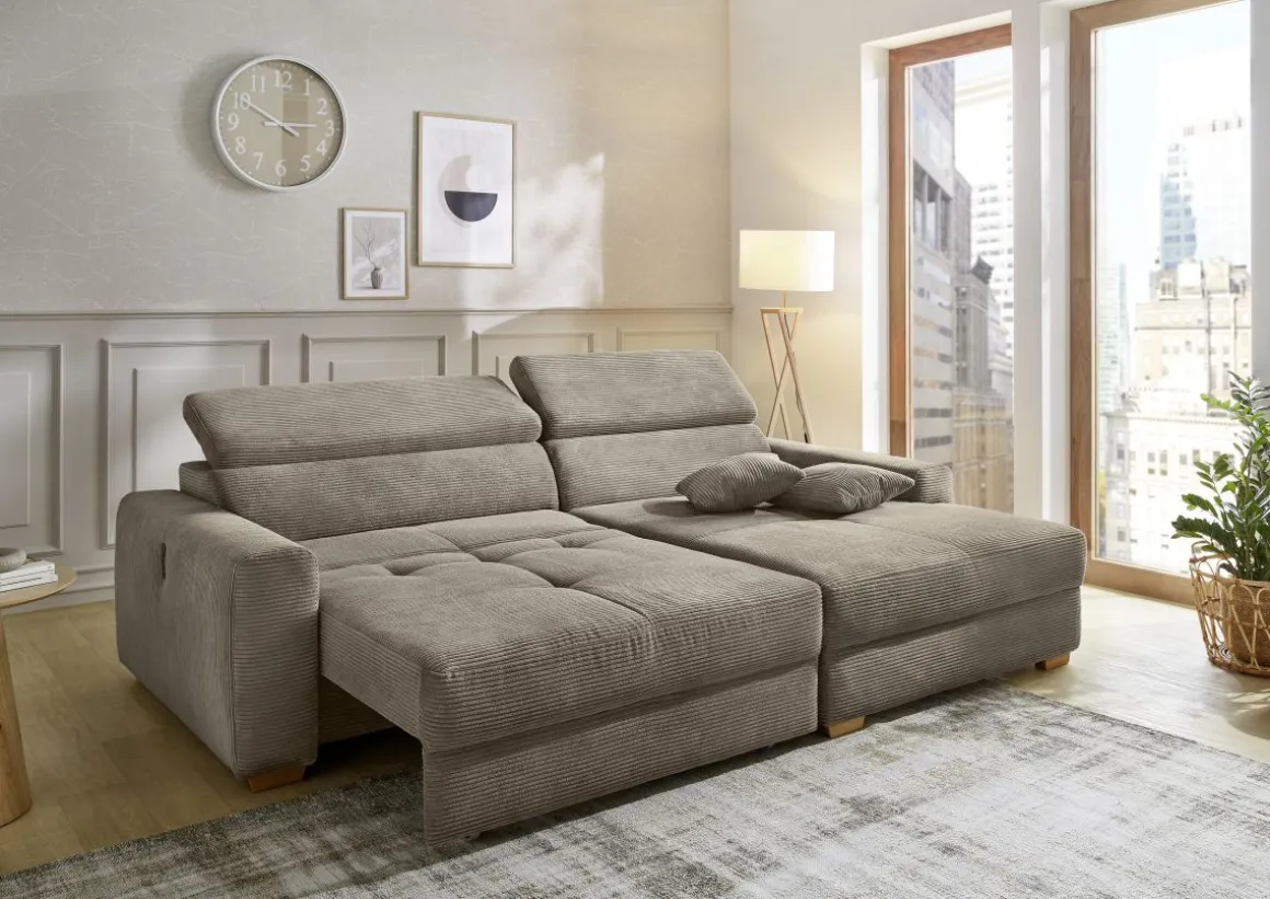 Ecksofa Slider mit Funktionen Cord Taupe