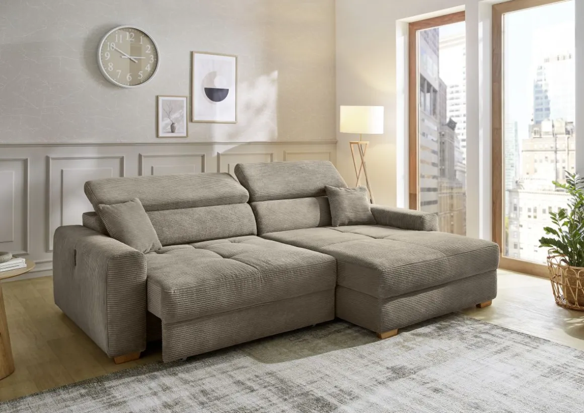 Ecksofa Slider mit Funktionen Cord Taupe