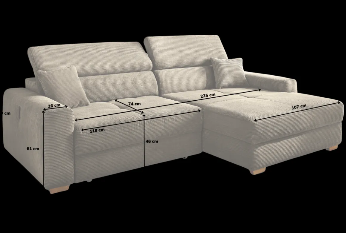 Ecksofa Slider mit Funktionen Cord Taupe