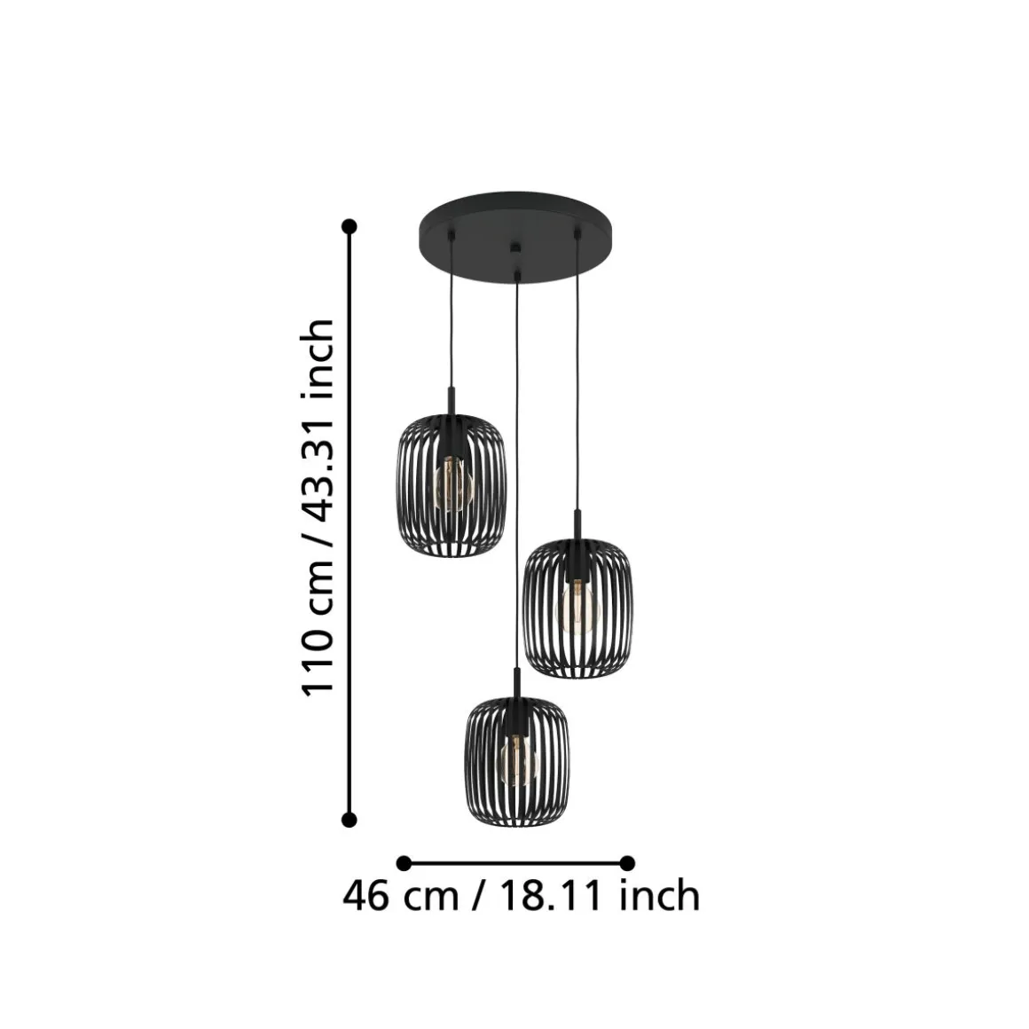 EGLO 3-flg runde Pendelleuchte Romazzina Schwarz