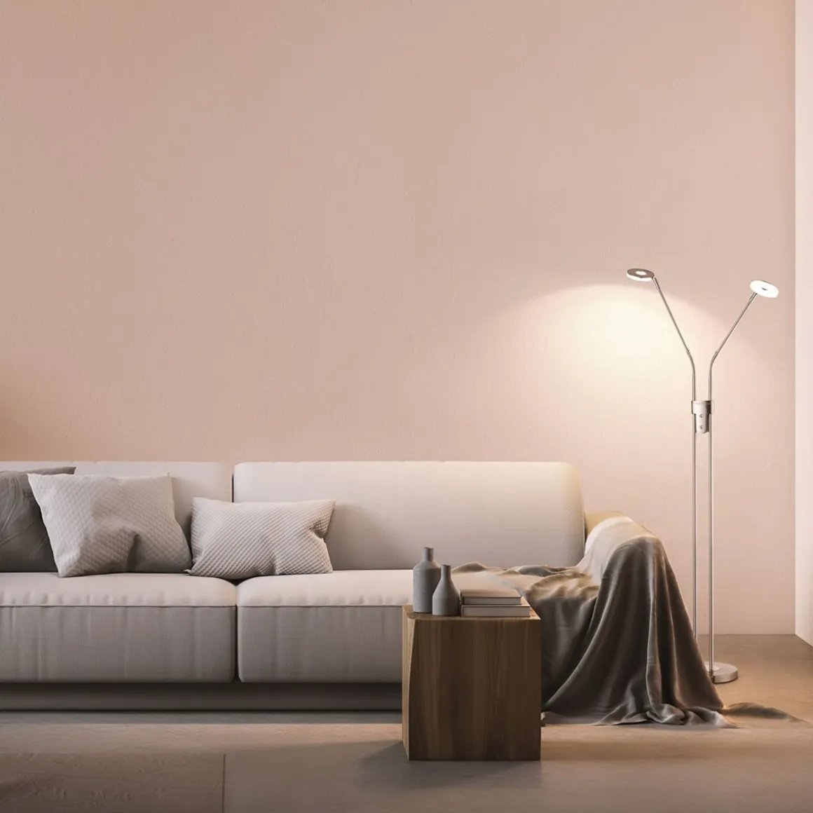 Fischer & Honsel 2-flg LED Stehleuchte Dent-TW Nickel