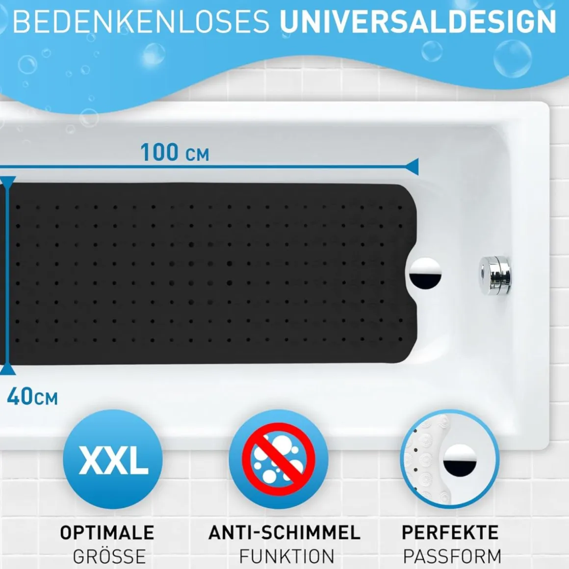 Flipline Badewannenmatte Schwarz 100 x 40 cm