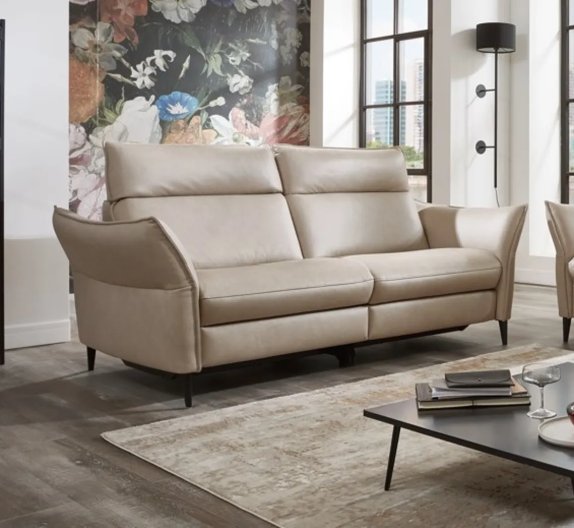 Hukla 2,5-Sitzer Sofa 21014 Pearl mit Kopfteilverstellung