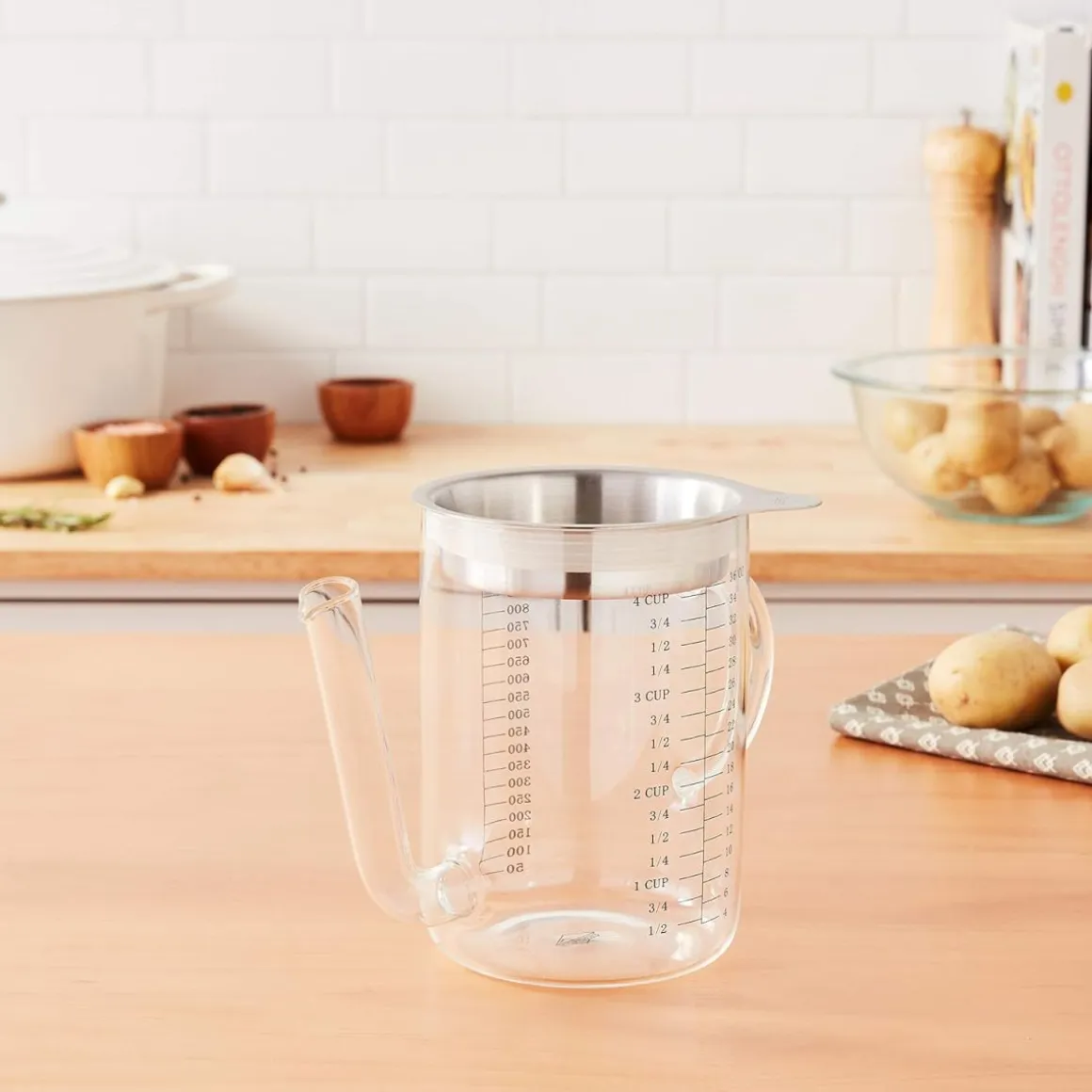 Küchenprofi Fett-Trennkanne 1 Liter, Aus Glas & Rostfreiem Edelstahl