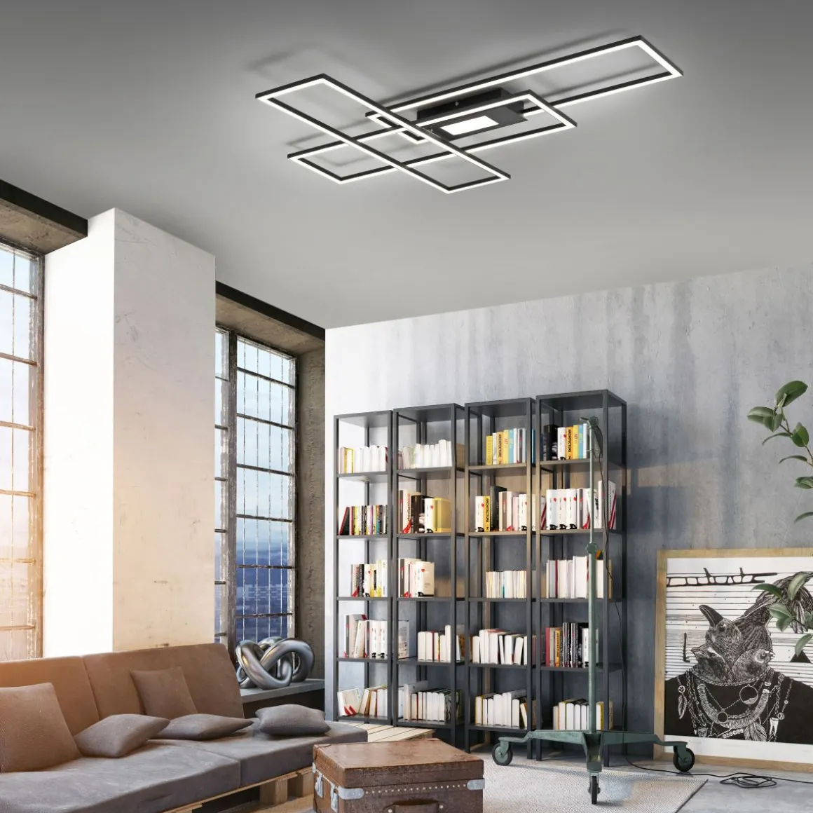 LED Deckenleuchte Asmin 98 x 69 cm Schwarz
