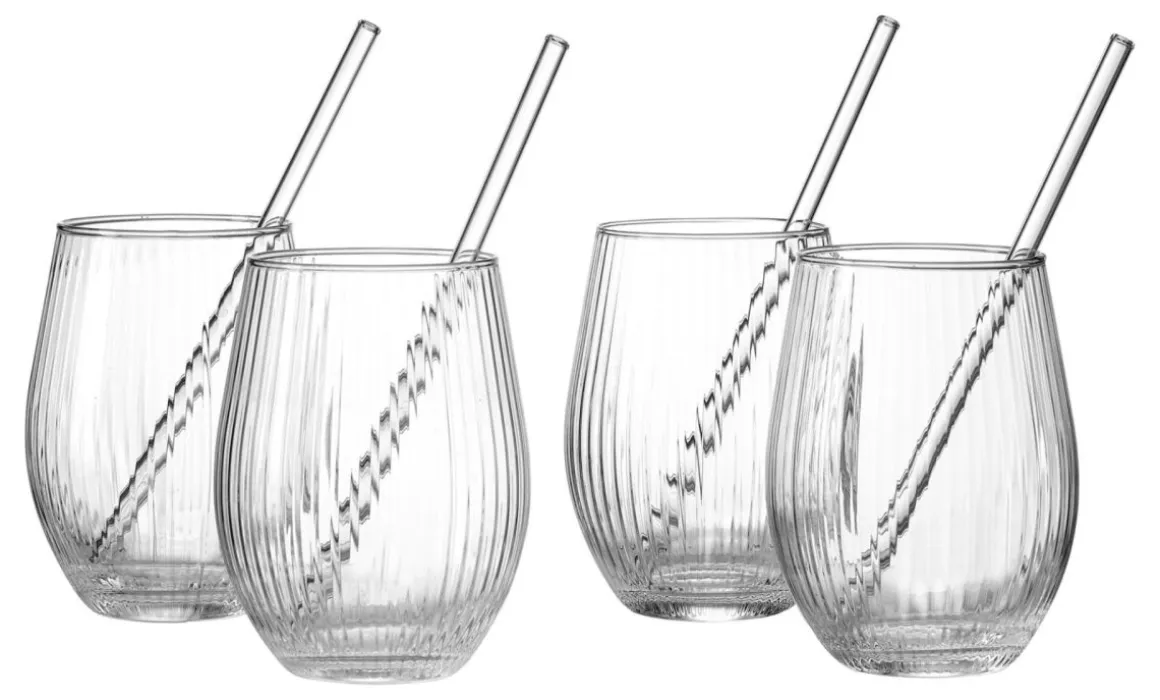 Ritzenhoff & Breker 8-tlg Partyset Spritz mit Trinkhalm Riffelglas