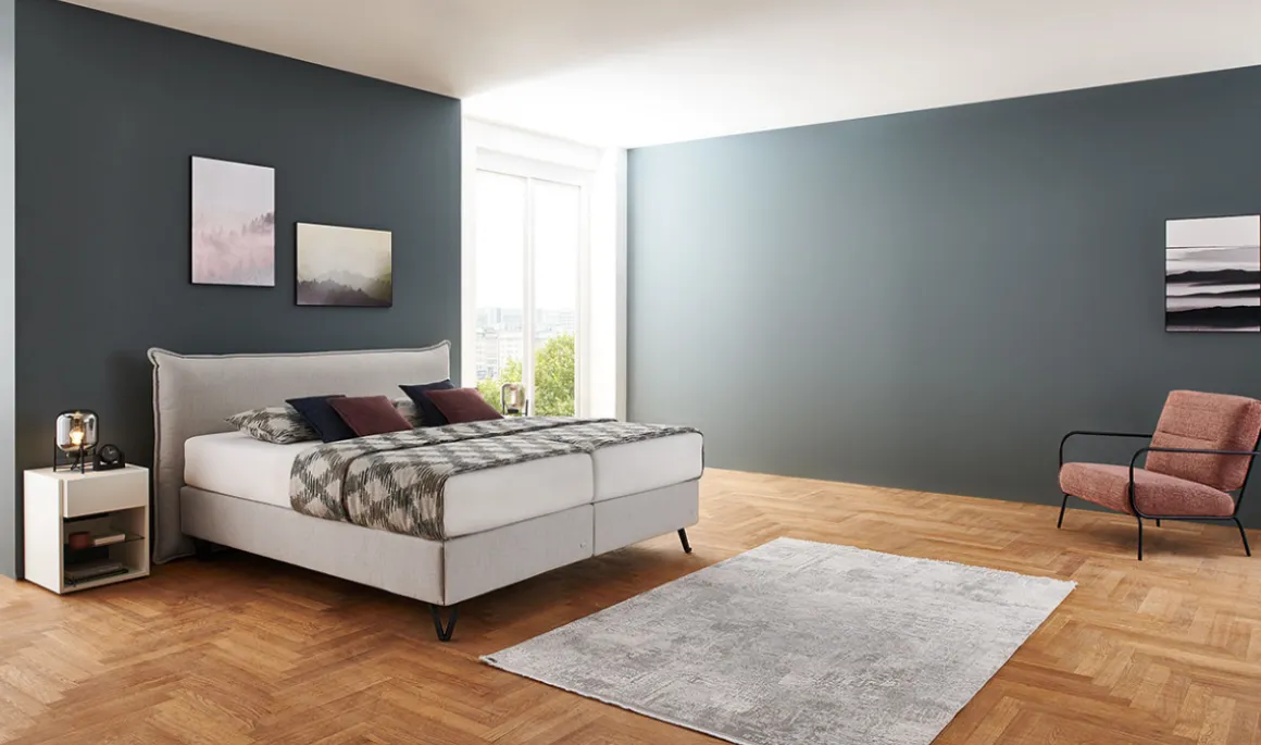Ruf Boxspringbett Sonata Greige mit Designfuß 180 x 200 cm