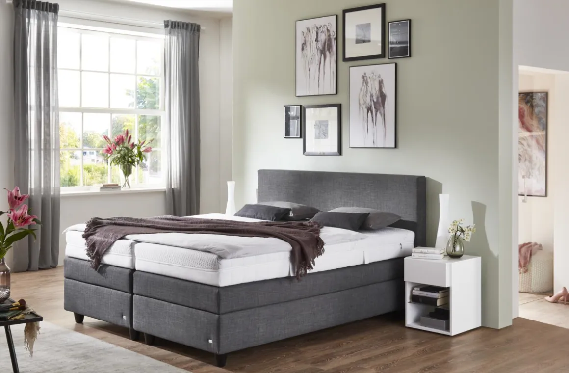 Ruf Boxspringbett Verena mit Bettkasten Grau 180 x 200 cm