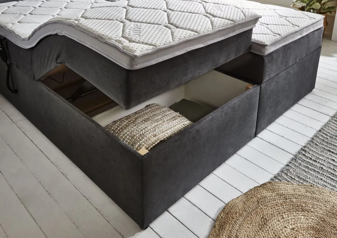 Sun Garden Boxspringbett Gabriola mit Bettkasten Grau 180x200 cm