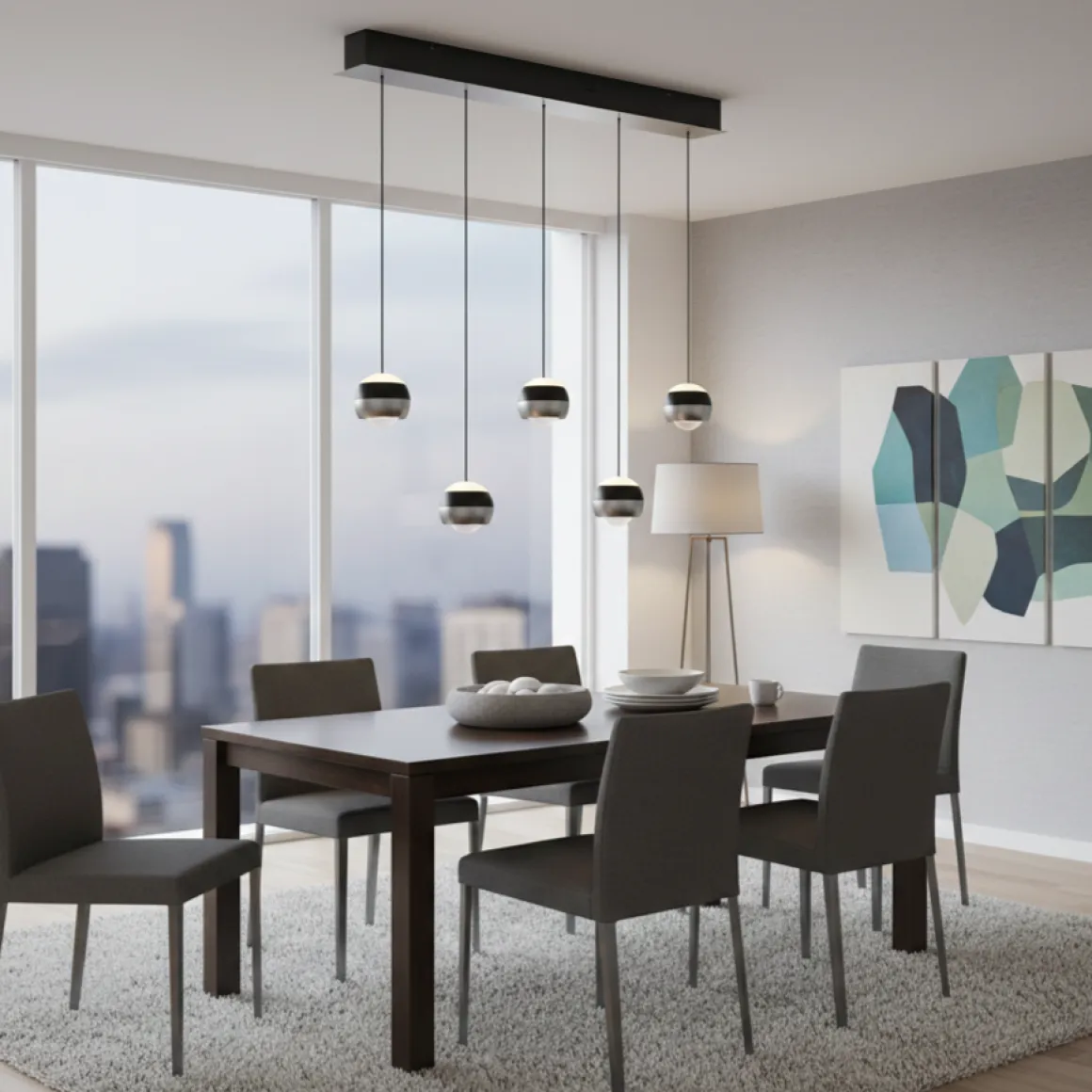 TRIO 5-flg LED Pendellampe Orbit-S Nickel