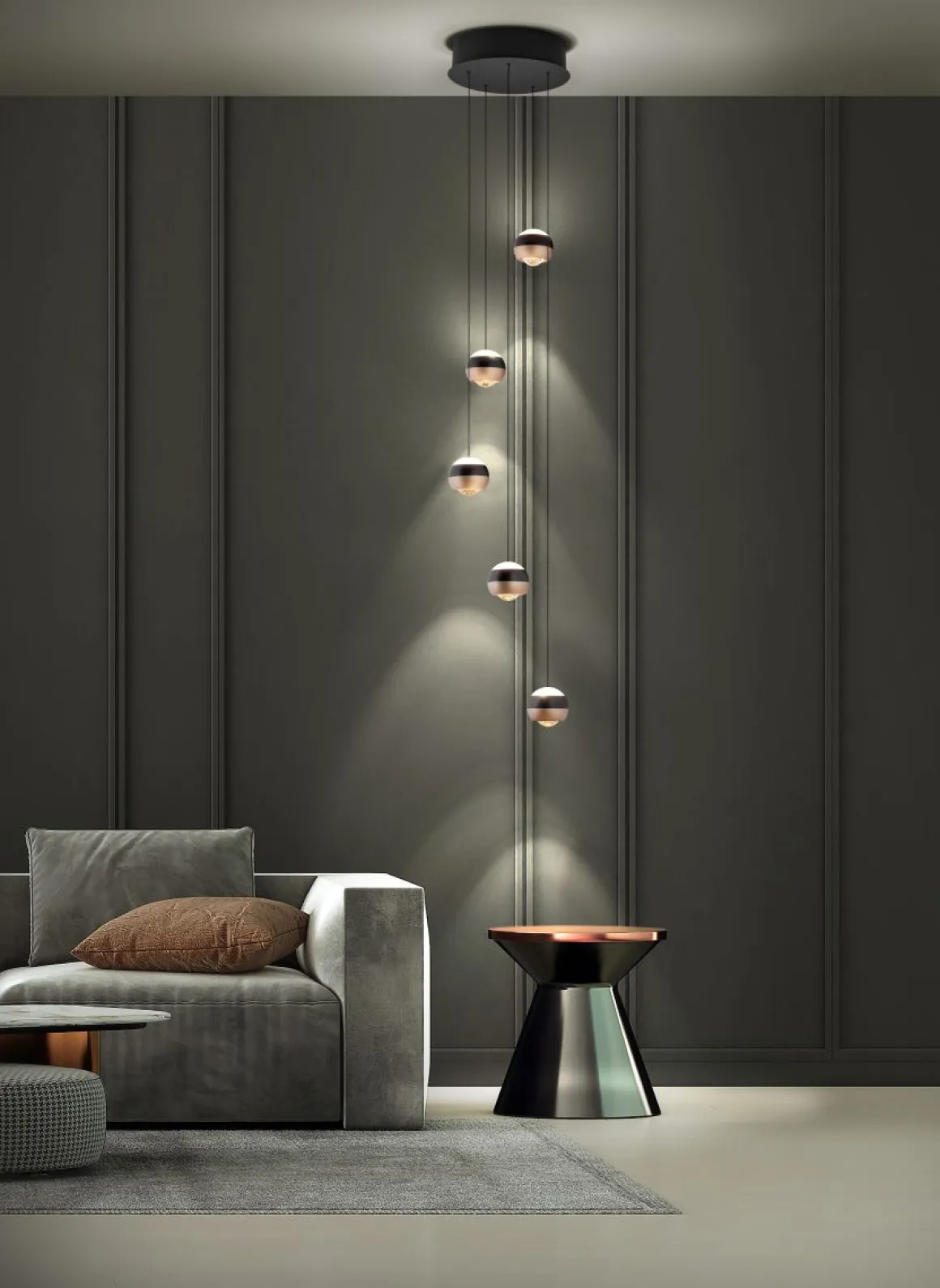 TRIO 5-flg runde LED Pendelleuchte Orbit-S Schwarz