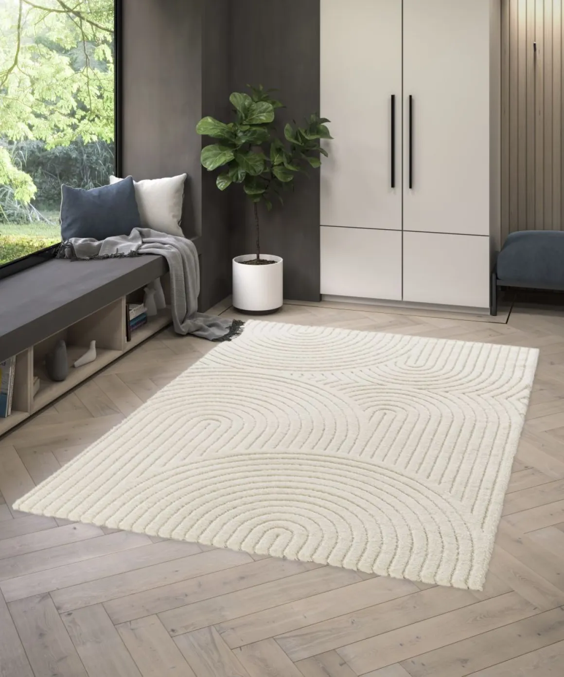Webteppich Cocoon 3D Geo Design Beige 80 x 150 cm