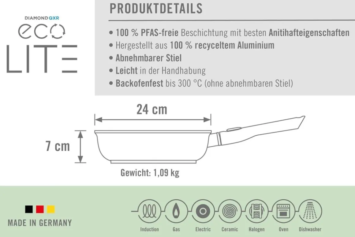 Woll Hochrandpfanne mit abnehmbarem Griff EcoLite QXR Ø 24 cm
